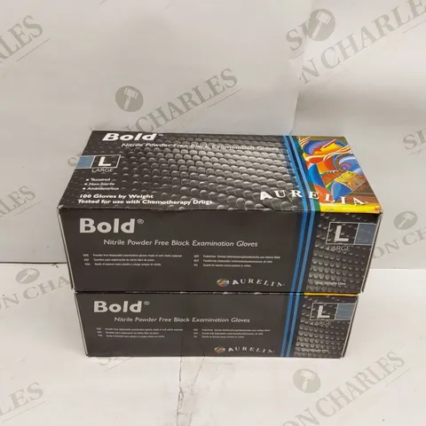 BOX OF APPROXIMATELY 2X 100PCS BOLD NITRILE POWDER FREE BLACK EXAMINATION GLOVES (SIZE LARGE)