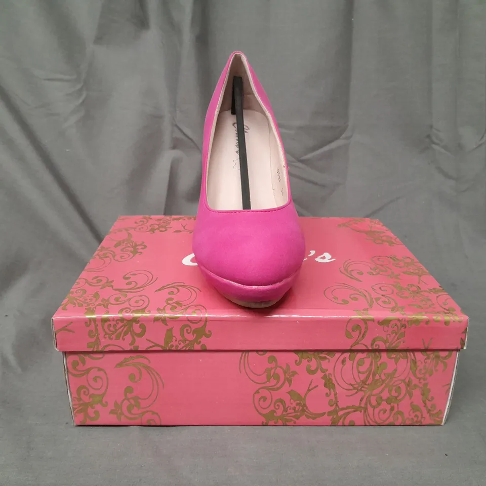 BOXED PAIR OF CLARA'S CLOSED TOE HIGH HEEL SHOES IN FUCHSIA 36