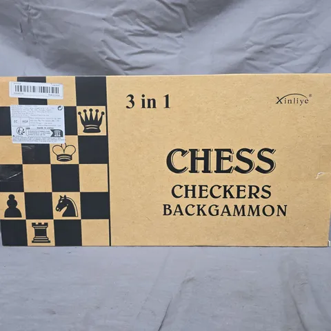 XINLIYE 3-IN-1 CHESS, CHECKERS, & BACKGAMMON SET