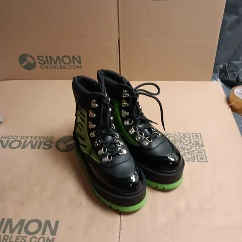 KOI CHA CHA CHA HOLOGRAM FLAME BOOTS – HELIOS GREEN PU, UK 3