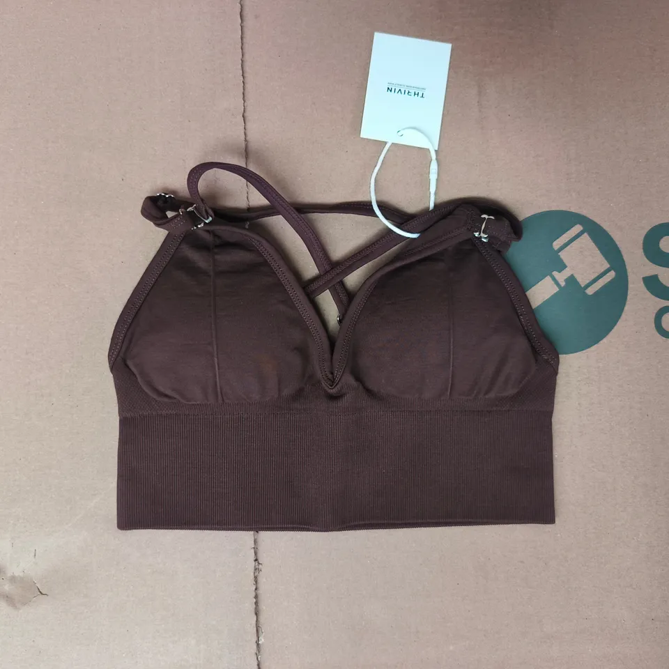 THRIVIN MULTI-WAY SCULPT SEAMLESS TOP IN BROWN SIZE SMALL