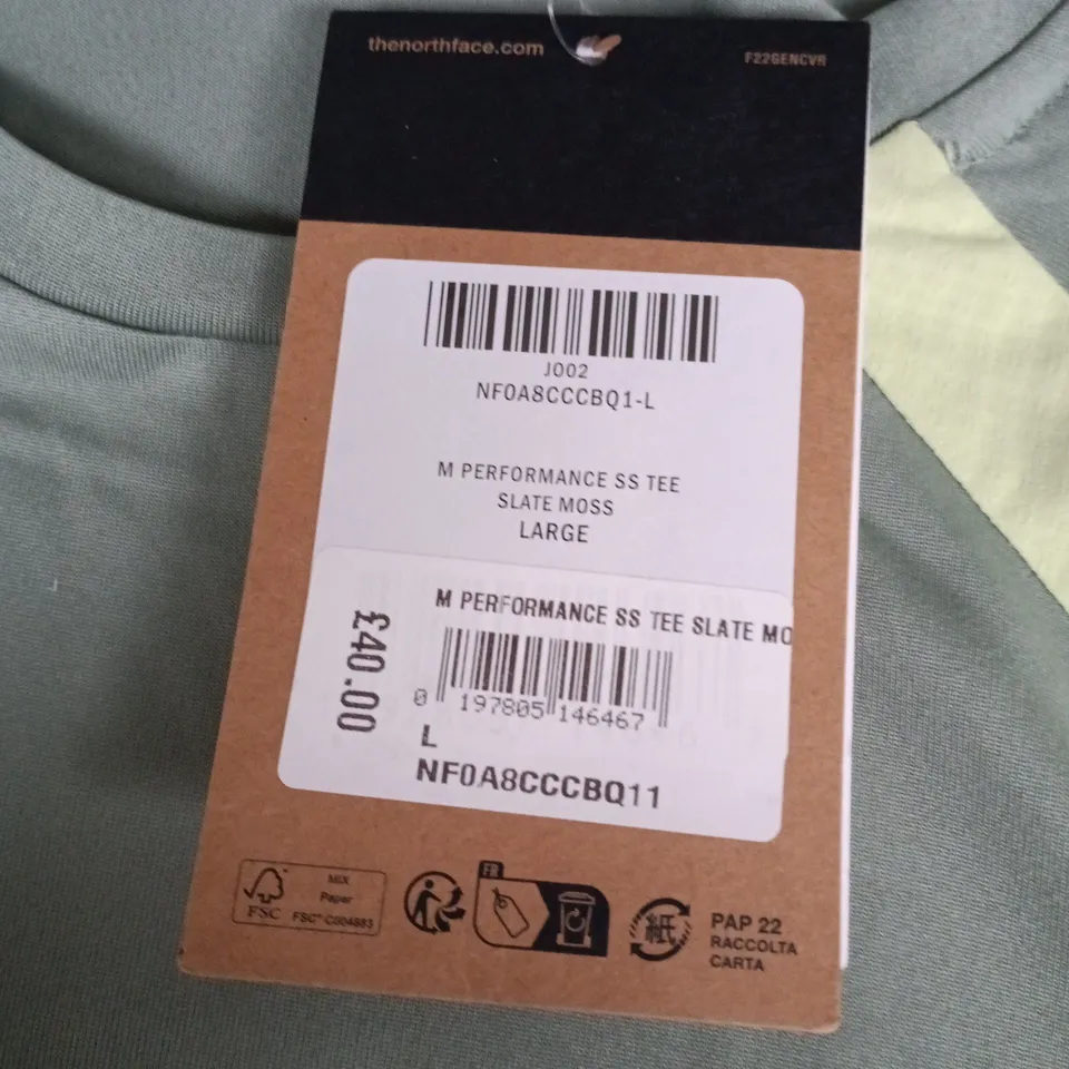 THE NORTH FACE MEN'S PERFORMANCE SS TEE SLATE MOSS – LARGE