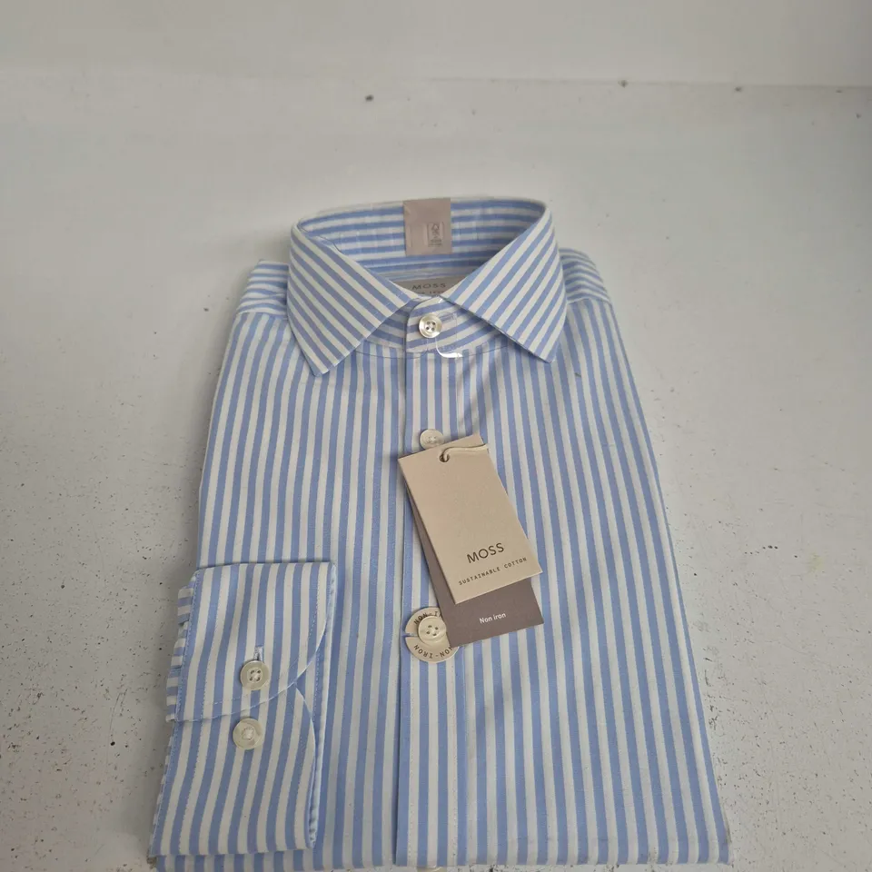 MOSS MEN'S BLUE & WHITE STRIPE SHIRT - NON-IRON - SIZE 15