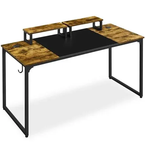 BOXED ABICIAN RUSTIC COMPUTER DESK WITH MOVABLE MONITOR STANDS - RUSTIC BROWN (1 BOX)