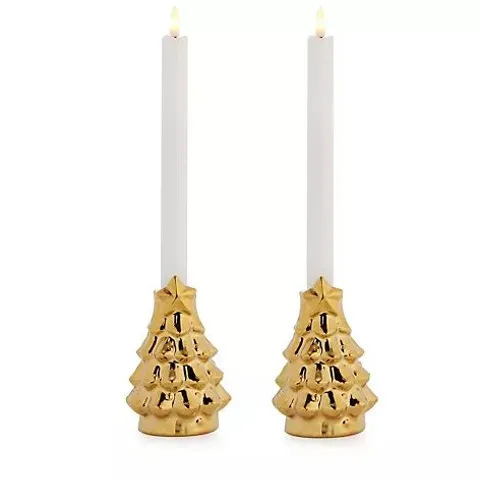 HOME STORIES SET GOLD CHRISTMAS CANDLE HOLDERS