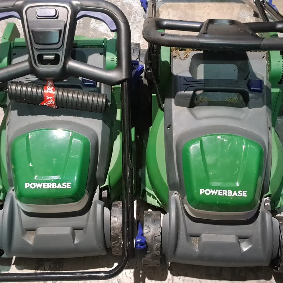 LOT OF 6 ASSORTED UNBOXED POWERBASE LAWNMOWERS TO INCLUDE WIRED AND CORDLESS