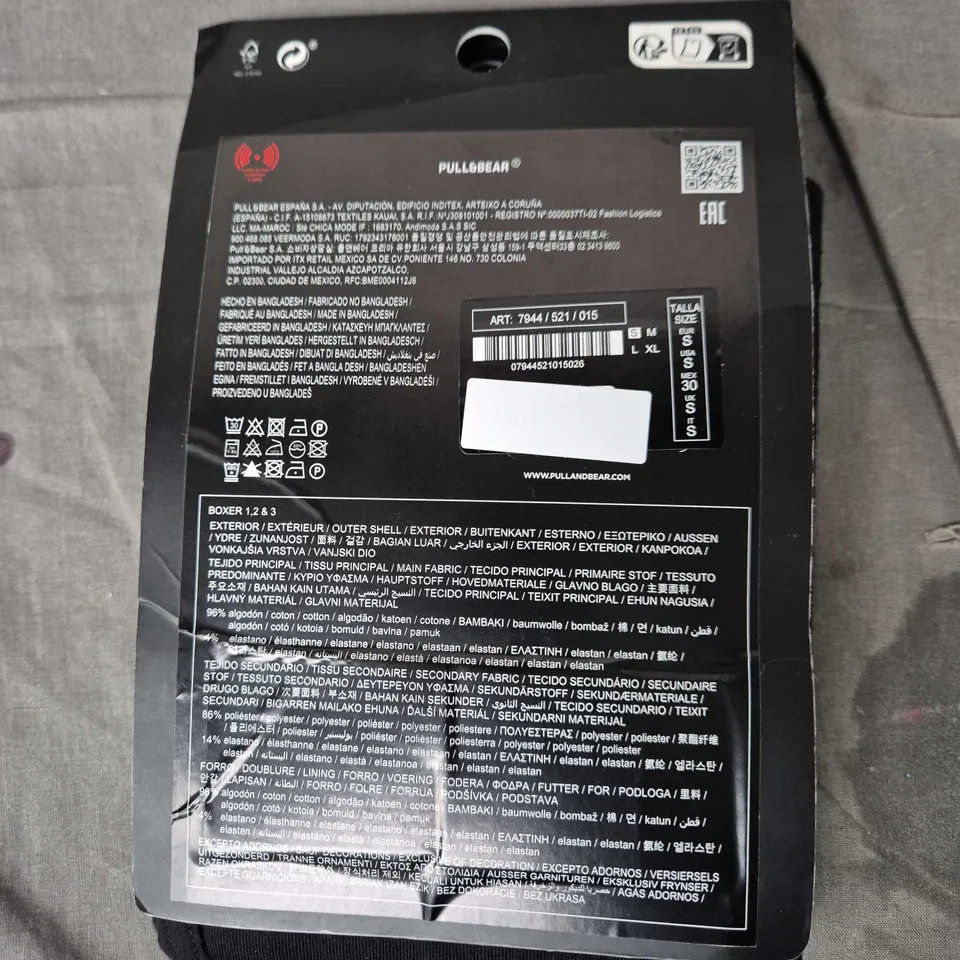 Pull&Bear 3-Pack Black Boxer Shorts with Logo Patches – Size S