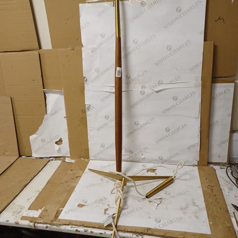 JOHN LEWIS SPINDLE WOODEN FLOOR LAMP, BROWN/BRASS