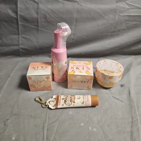 PLOUISE LOT OF 5 ASSORTED COSMETIC PRODUCTS TO INCLUDE - BLACK CHERRY FOAMING FACIAL CLEANSER - MANGO BODY BUTTER - BANANA JELLY MAKEUP REMOVER - ETC