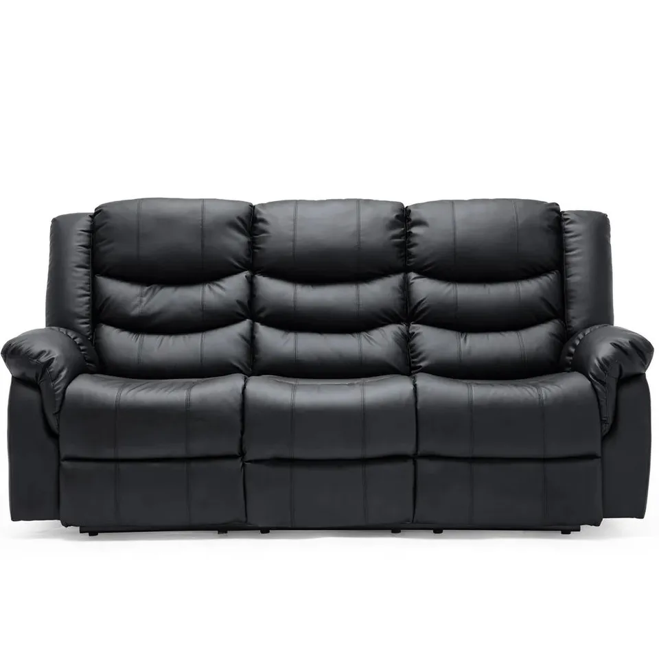 BOXED BLACK FAUX LEATHER MANUAL RECLINING THREE SEATER SOFA (1 BOX) RRP £1299.99