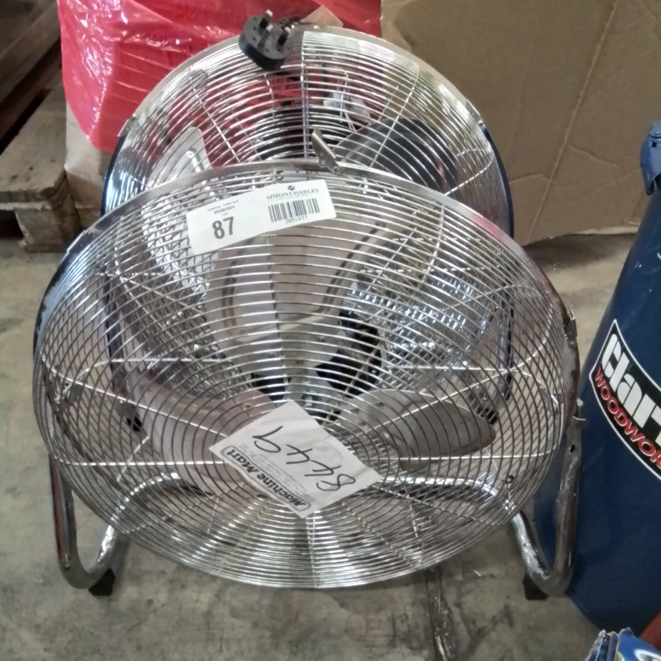 LOT OF 2 STAINLESS STEEL LARGE FLOOR FANS (UNTESTED)