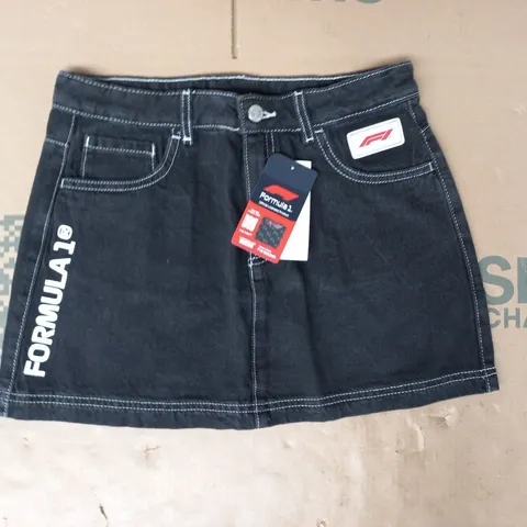 FORMULA ONE DENIM SKIRT IN BLACK SIZE 12-13 YEARS