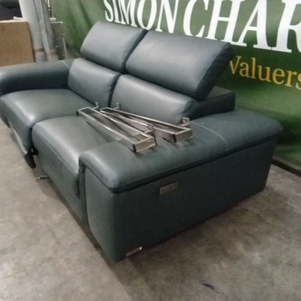 QUALITY DESIGNER 2 SEATER POWER RECLINER LEATHER SOFA - SLATE GREY
