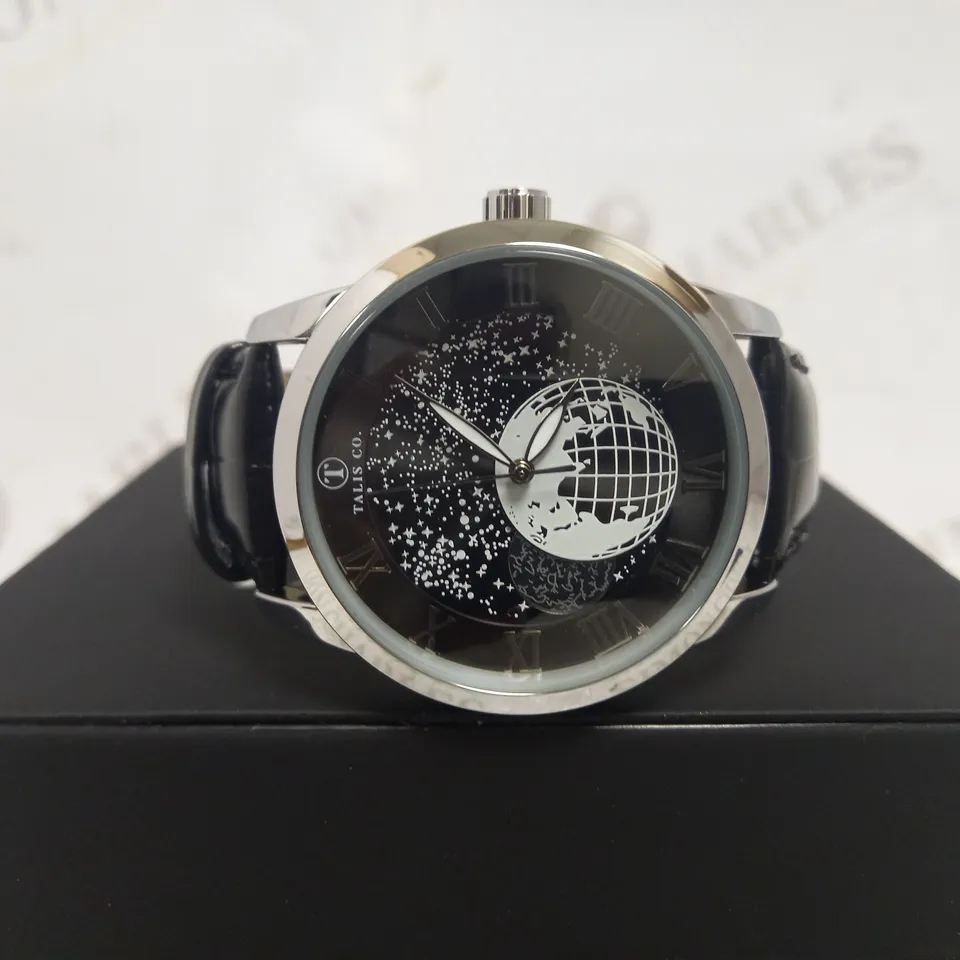 TALIS CO. AUTOMATIC ASTRO GLOBE DETAIL LEATHER STRAP WRISTWATCH RRP £699