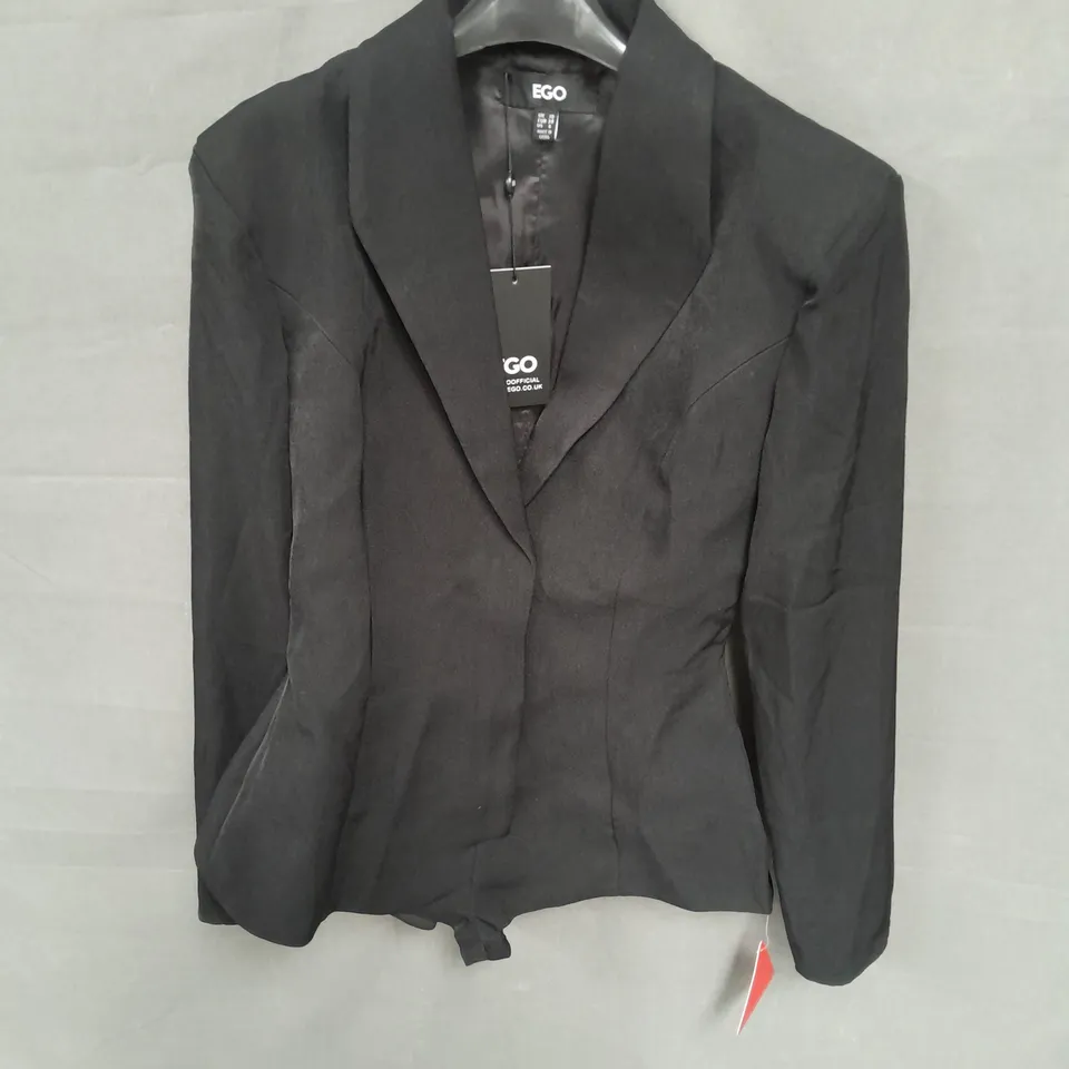EGO LONG SLEEVE PLUNGE TAILORED PLAYSUIT IN BLACK SIZE 10