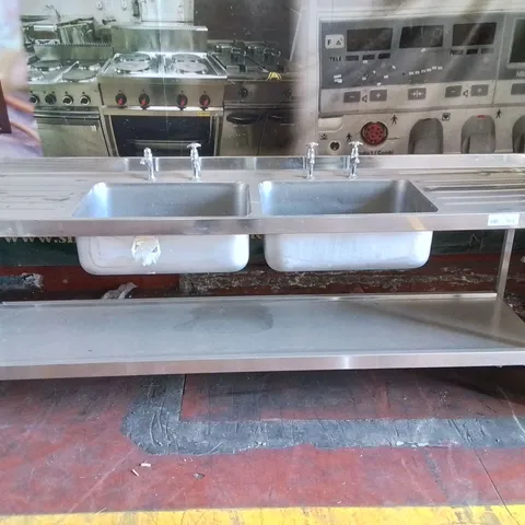 LARGE STAINLESS STEEL COMMERCIAL DOUBLE BASIN AND DRAINAGE BOARDS