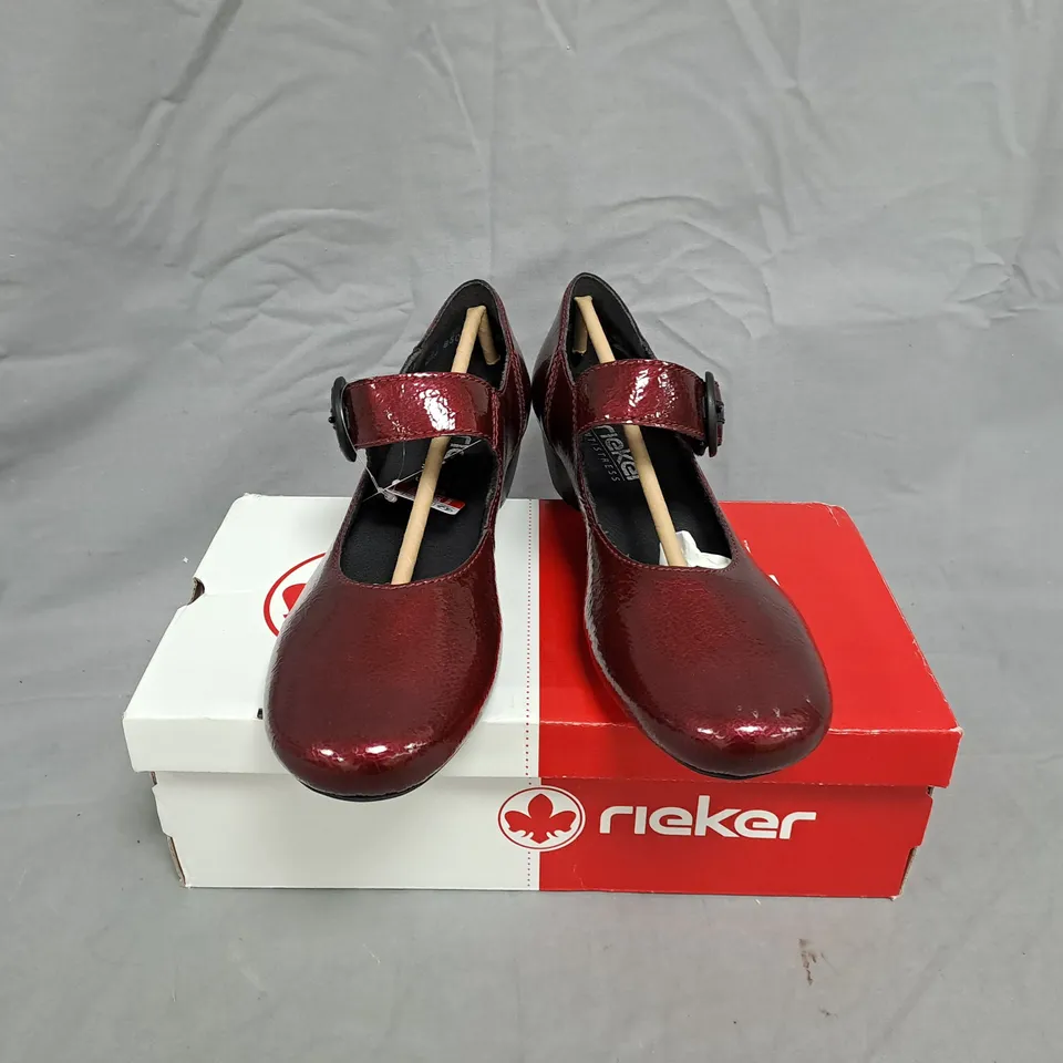 RIEKER BURGUNDY PATENT MARY JANE SHOES – WOMEN’S, SIZE 6 – BOXED