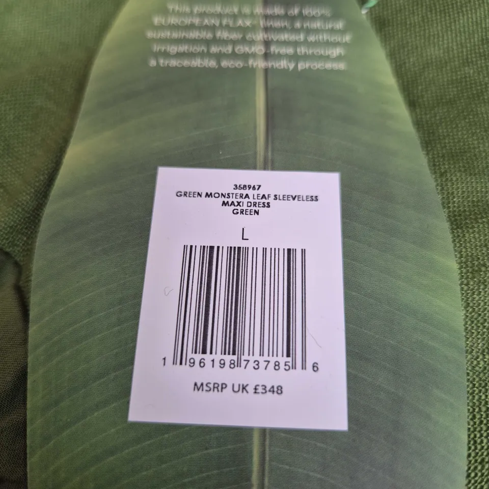 FARM RIO GREEN MONSTERA LEAF SLEEVELESS MAXI DRESS – UK SIZE L