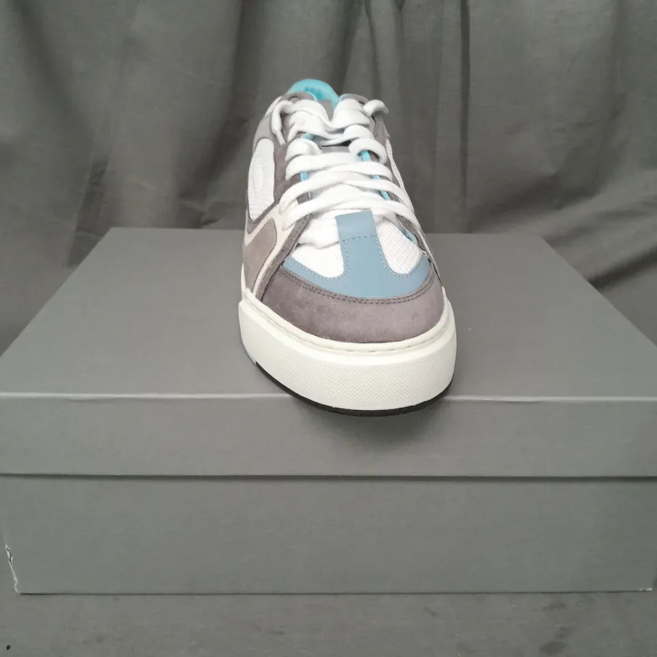 BOXED PAIR OF CLEENS ESSENTIAL SKATE SHOES IN GREY/POWDER BLUE UK SIZE 10