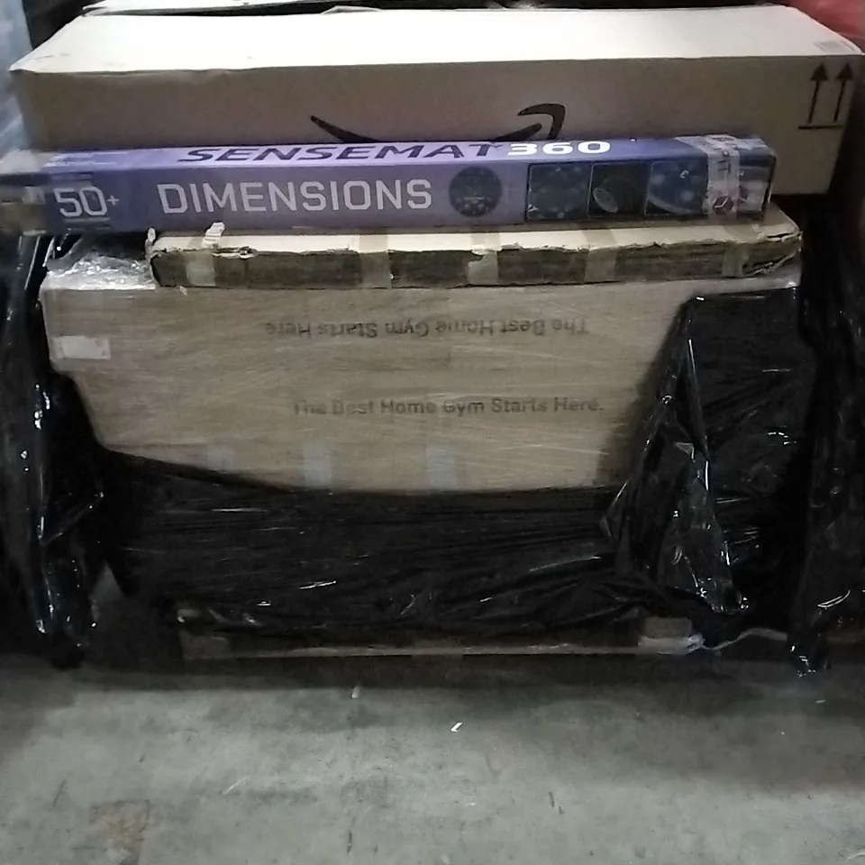 PALLET OF ASSORTED PRODUCTS AND GOODS TO INCLUDE, SENSEMAT 360, TREADMIL AND OTHER ASSORTED ITEMS...
