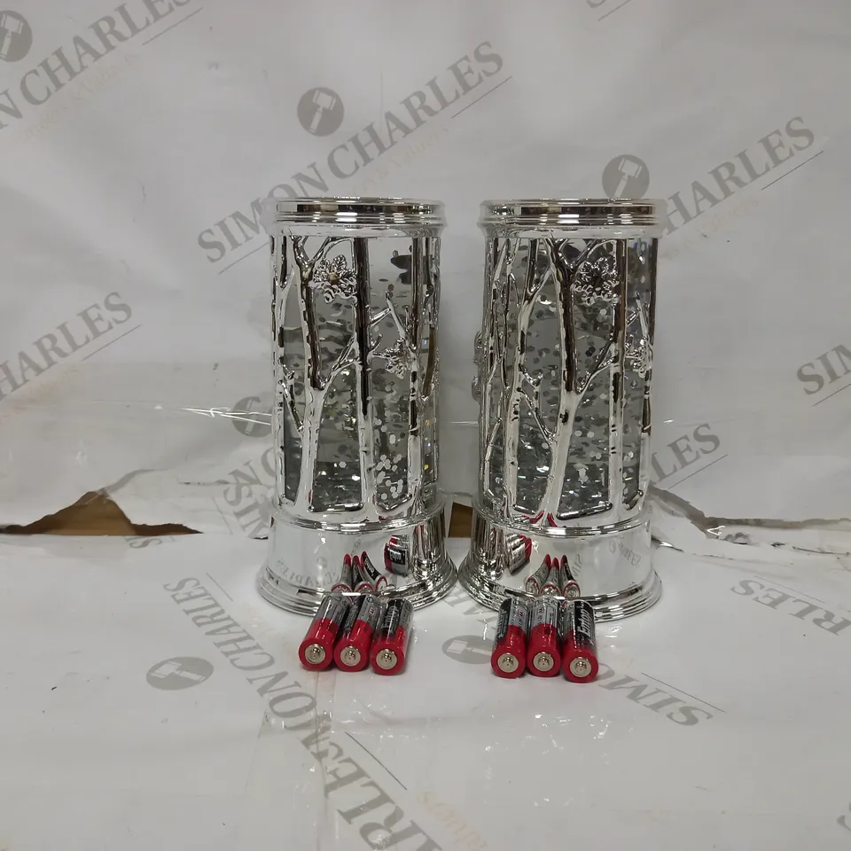 HOME REFLECTIONS SET OF PRELIT SWIRLING GLITTER SCENIC PILLARS - SILVER