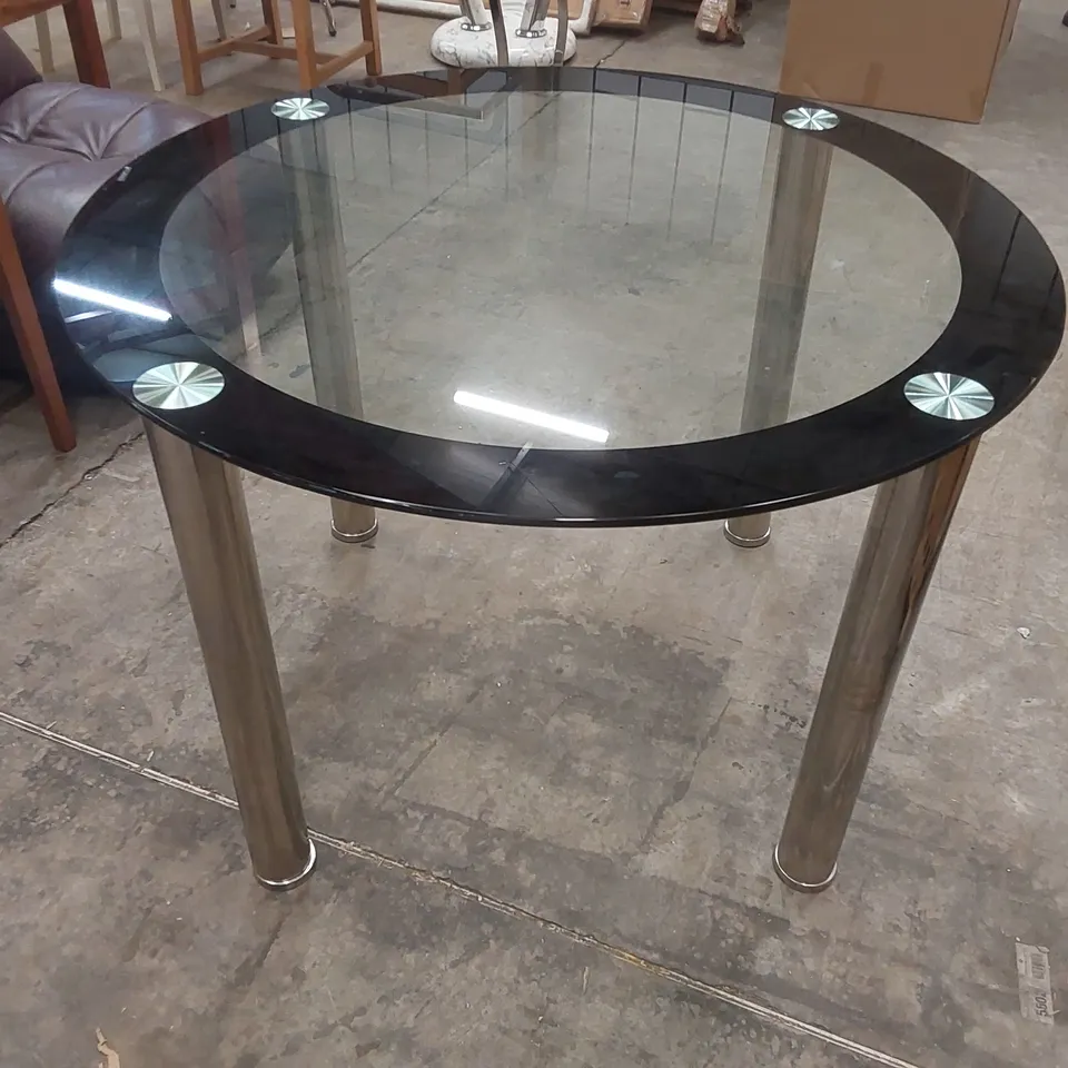 DESIGNER GLASS TOP ROUND DINING TABLE WITH CHROME METAL LEGS