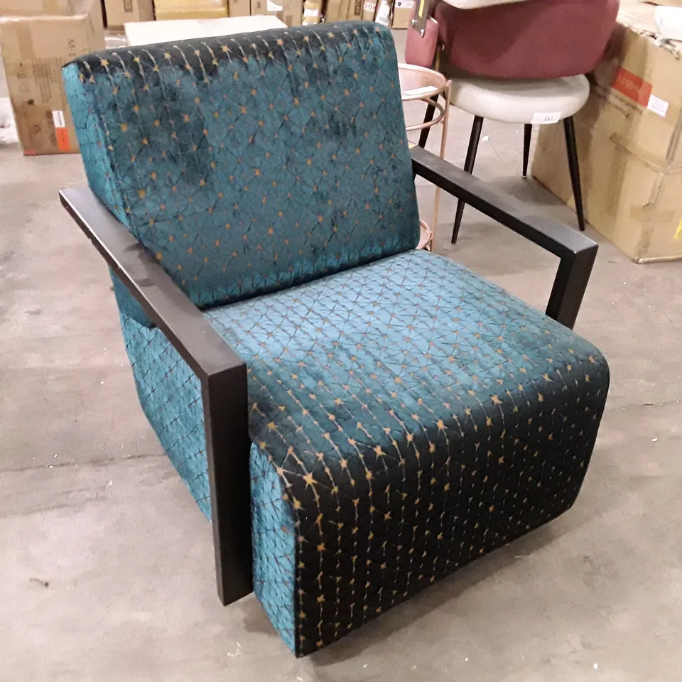 TURQUOISE VELVET METAL ARM ARMCHAIR