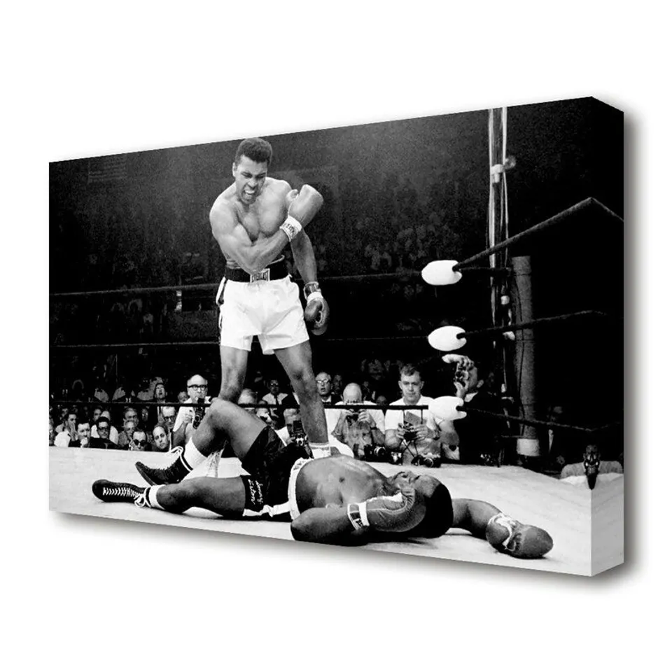 BOXED 'MUHAMMAD ALI KNOCKOUT' PHOTOGRAPHIC PRINT ON CANVAS