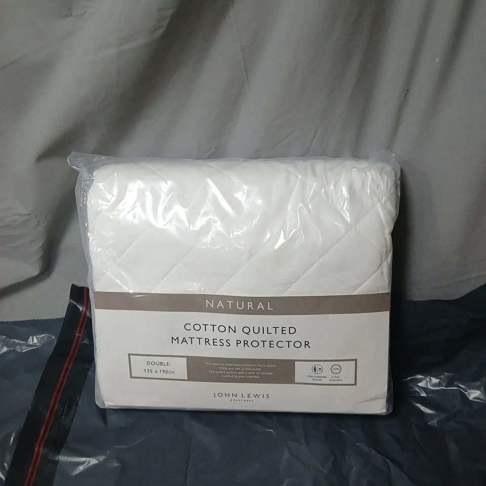 JOHN LEWIS NATURAL COTTON QUILTED MATTRESS PROTECTOR – DOUBLE, 135 X 190 CM