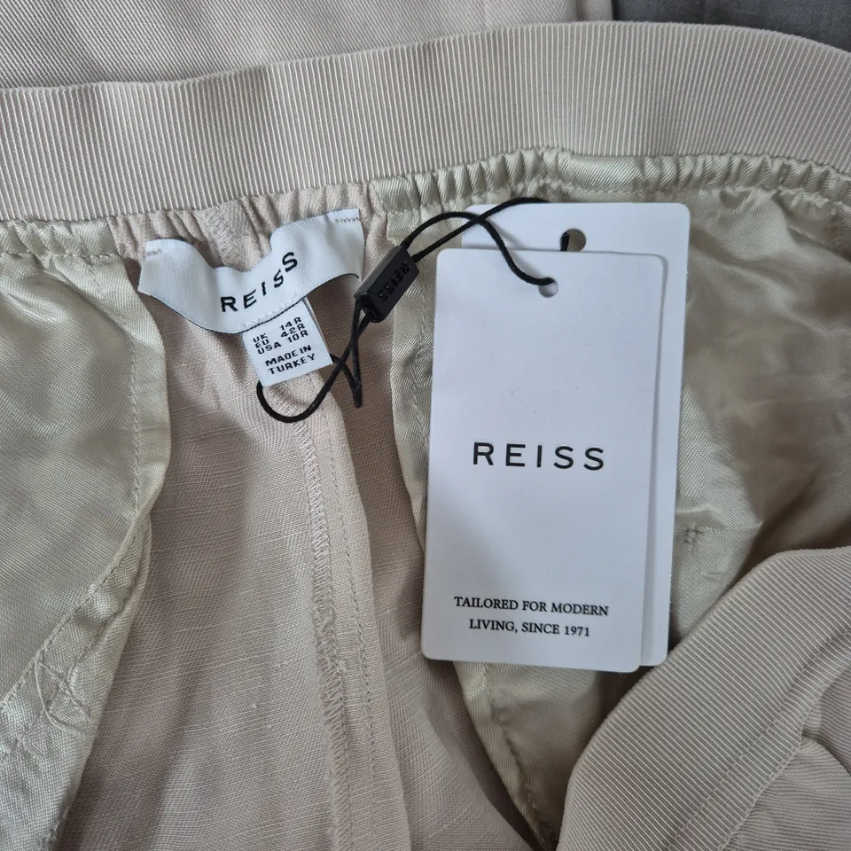 REISS VERA-WAISTBAND LINEN BLEND BOTTOMS IN OATMEAL - 14R