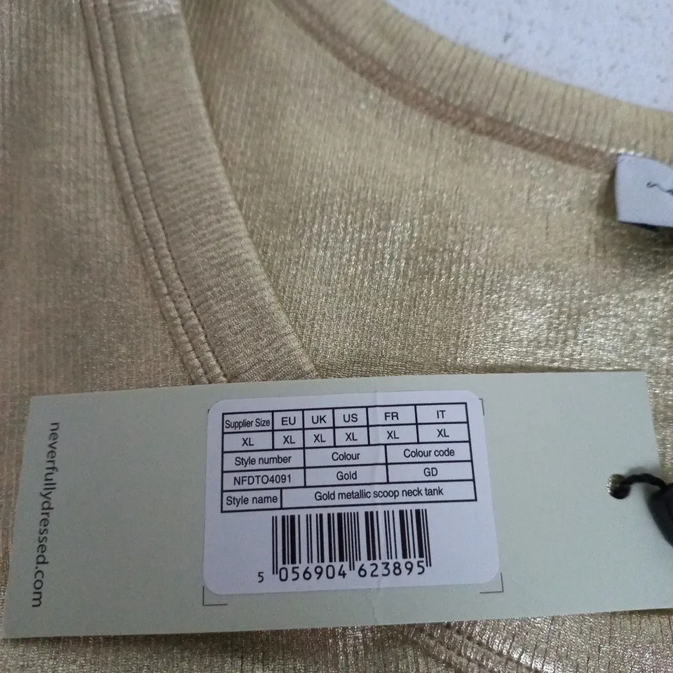 NEVER FULLY DRESSED GOLD METALLIC SCOOP NECK TANK TOP – XL (GD)