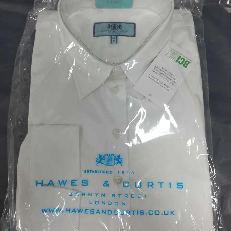 BAGGED HAWES & CURTIS FITTED 3/4 SLEEVE SHIRT IN WHITE - UK 14