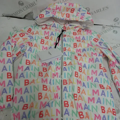 BALMAIN MULTICOLOURED LOGO PRINT JACKET - SIZE 6