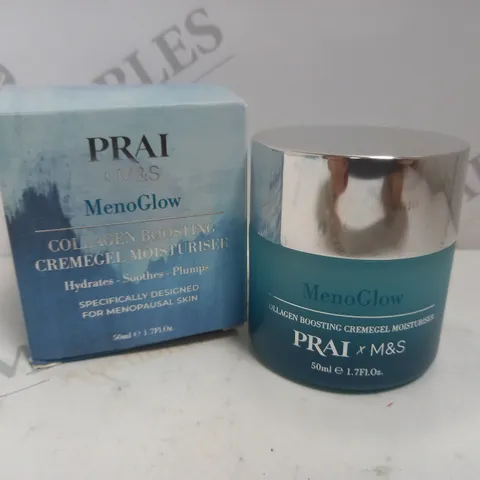BOXED PRAI X M&S MENOGLOW COLLAGEN BOOSTING CREMEGEL MOISTURISER 50ML