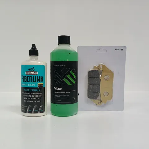 APPROXIMATELY 8 ASSORTED ITEMS TO INCLUDE TUBELESS SEALANT, NON-ACIDIC WHEEL CLEANER, ETC