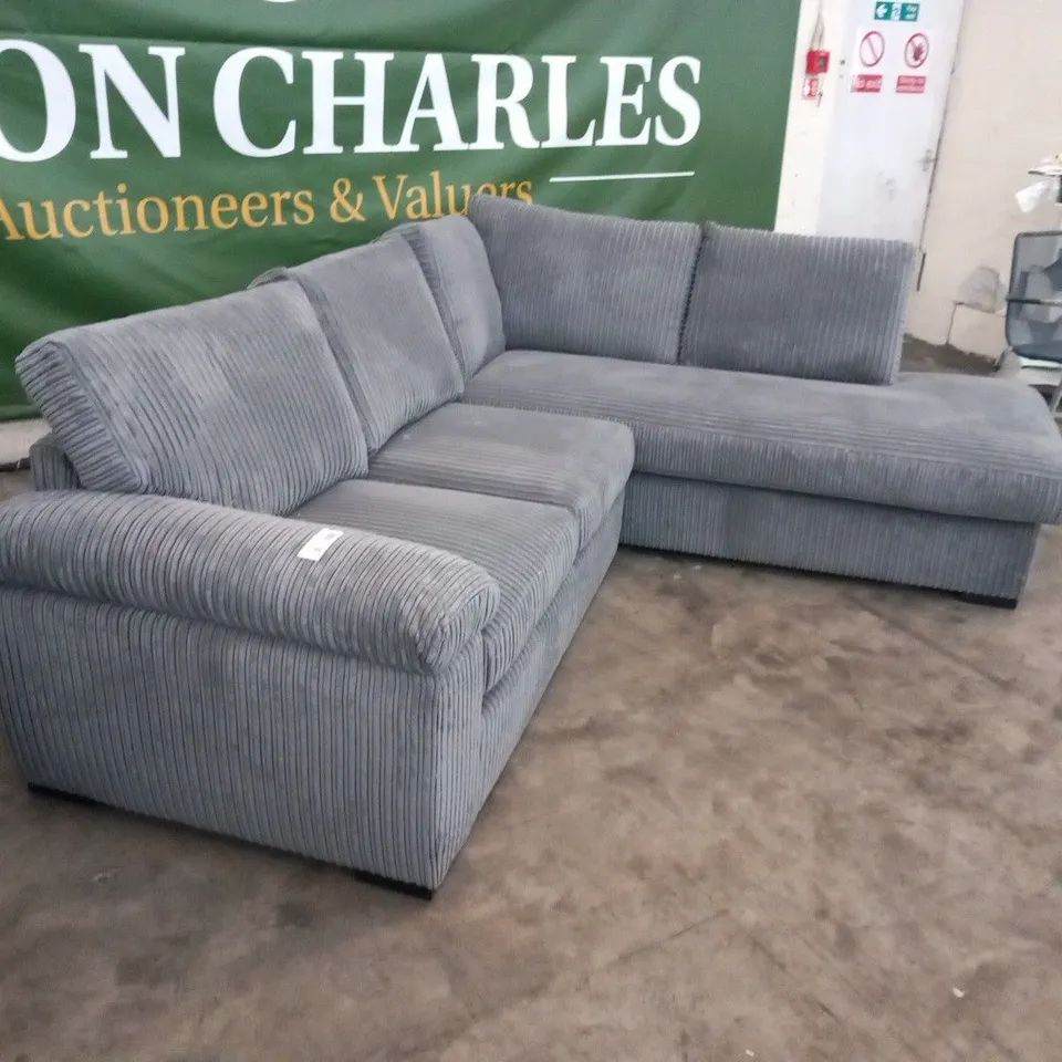 DESIGNER GREY CORDED FABRIC CORNER SOFA
