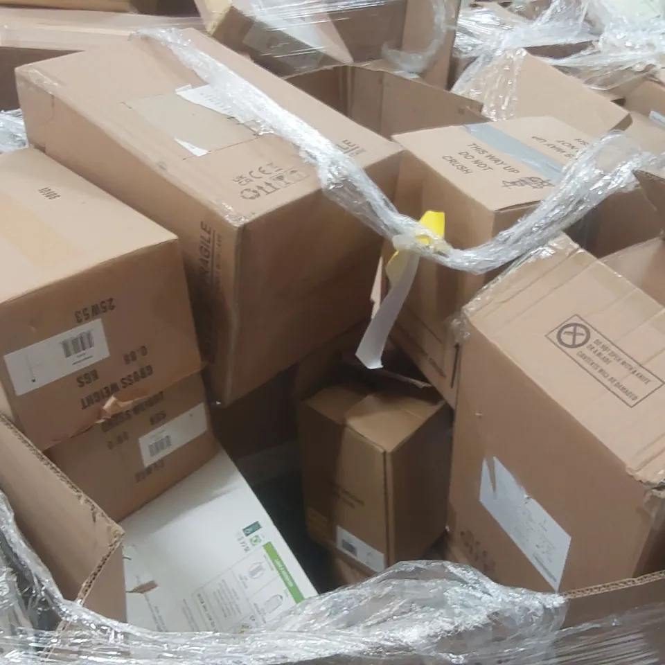 PALLET TO CONTAIN A VERY LARGE QUANTITY OF DESIGNER INDOOR LIGHTING PRODUCTS TO INCLUDE: TABLE LAMP, CEILING LIGHT, FLOOR LAMP ECT