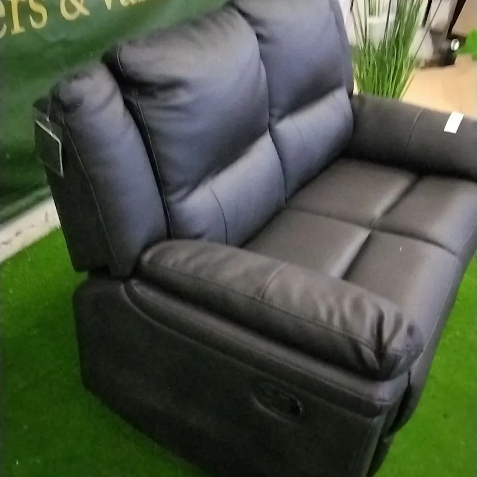 DESIGNER BLACK FAUX LEATHER RECLINING TWO SEATER SOFA