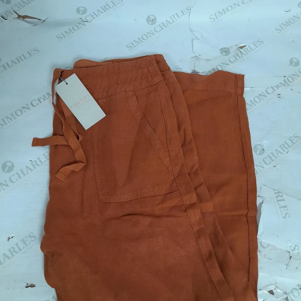 POETRY STRAIGHT LEG LINEN TROUSERS IN TERRACOTA ORANGE SIZE 16