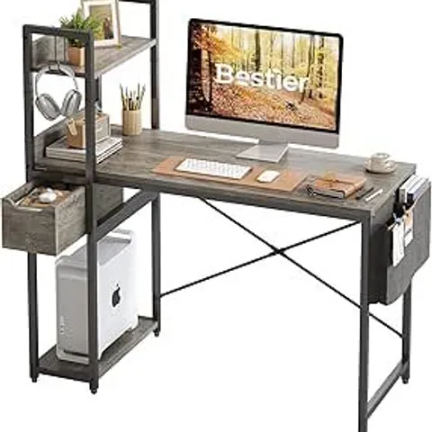 BOXED BESTIER COMPUTER DESK WITH STORAGE SHELVES, 120CM CORNER DESK - GREY (1 BOX)