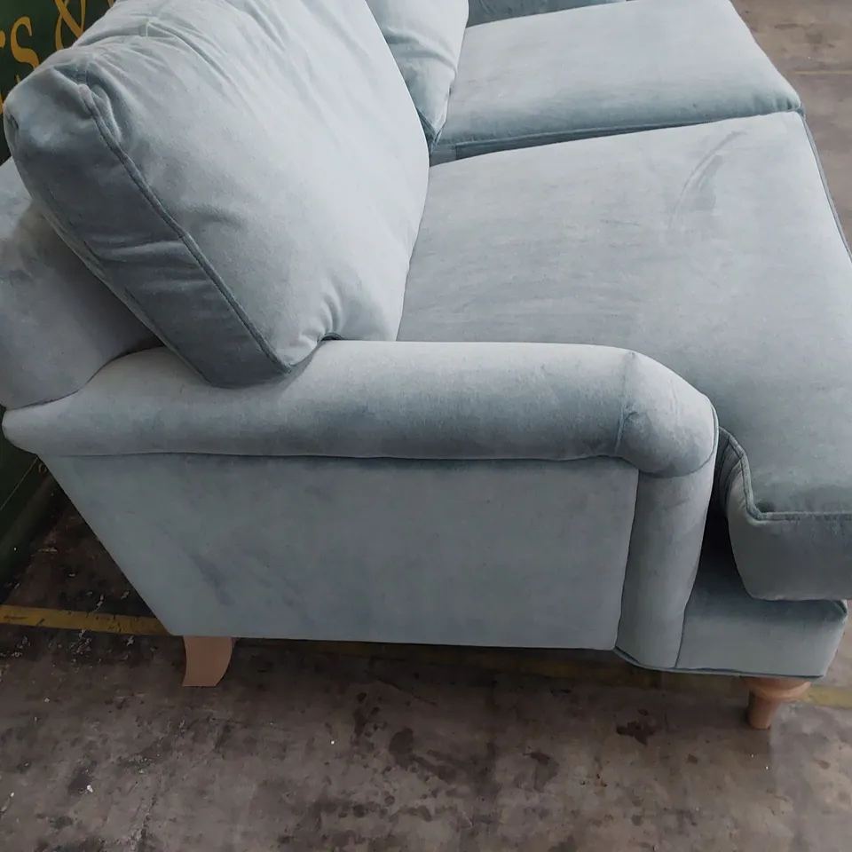QUALITY BRITISH MADE LOUNGE Co THREE SEATER SOFA DUCK EGG BLUE PLUSH FABRIC 