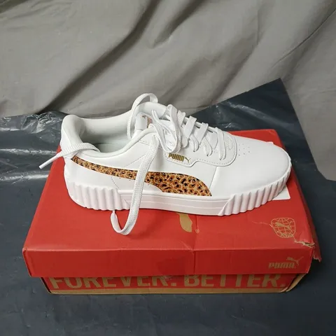 PUMA SIZE 5 GIRLS CARINA 3.0 ANIMAL WHITE BOXED