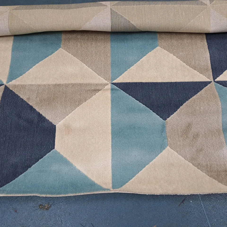 EVERYDAY CREATION BLUE CARVED GEO RUG - 120x70cm - COLLECTION ONLY