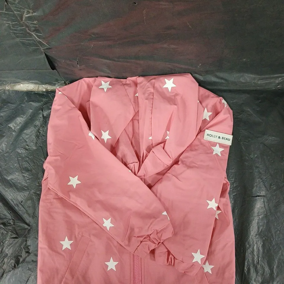 Holly & Beau Pinkstar Raincoat, Age 5-6, Pink with White Stars