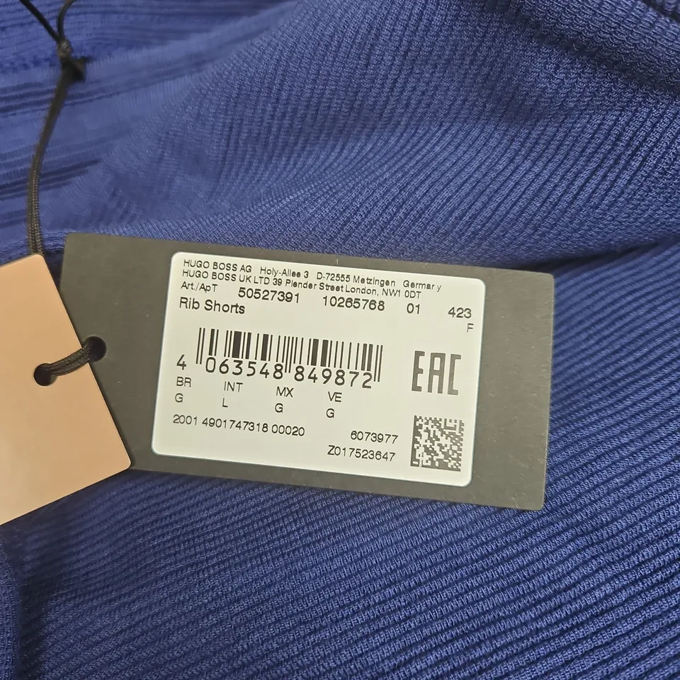 HUGO BOSS BLUE RIBBED SHORTS LARGE WITH TAGS