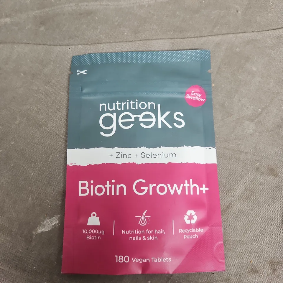 NUTRITION GEEKS BIOTIN GROWTH+ VEGAN TABLETS – ZINC & SELENIUM, 180 TABLETS