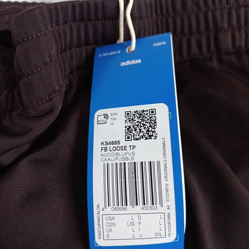 ADIDAS TRACK PANTS – BROWN WITH BLUE STRIPES, UK L