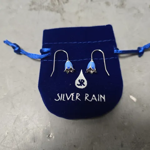 SILVER RAIN BLUE FLOWER EARRINGS 