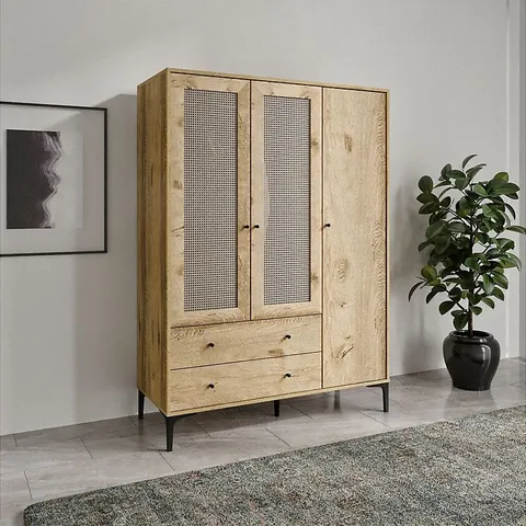 BOXED TRIO 3-DOOR WARDROBE, OAK EFFECT (4 BOXES)