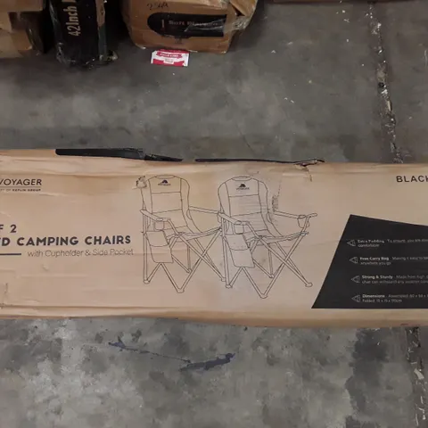 BOXED VOYAGER SET OF 2 PADDED CAMPING CHAIRS - BLACK AND GREY 